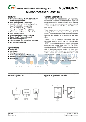 G670 datasheet - Microprocessor Reset IC