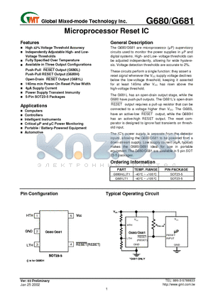 G680 datasheet - Microprocessor Reset IC