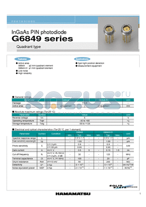 G6849 datasheet - InGaAs PIN photodiode