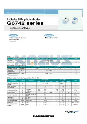 G6742-003 datasheet - InGaAs PIN photodiode