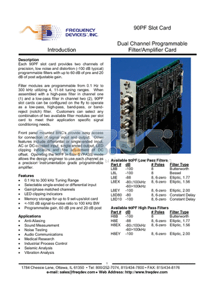 90PF-H8B/L8L datasheet - Dual Channel Programmable Filter/Amplifier Card