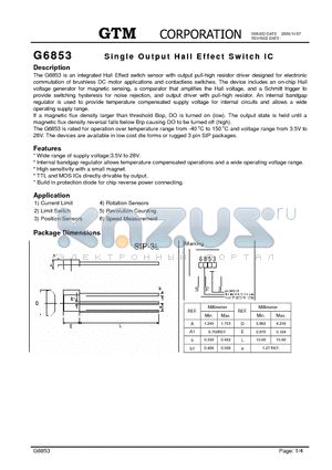 G6853 datasheet - Single Output Hall Effect Switch IC