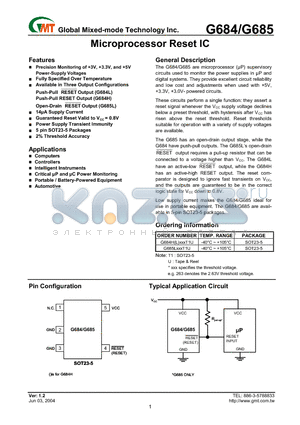 G685L400T1U datasheet - Microprocessor Reset IC