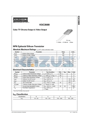 KSC2688 datasheet - Color TV Chroma Output & Video Output