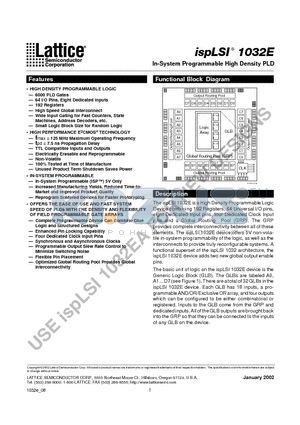 ISPLSI1032E-100LT datasheet - In-System Programmable High Density PLD