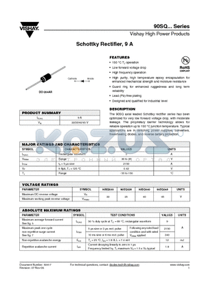 90SQ040 datasheet - Schottky Rectifier, 9 A