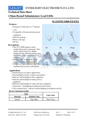 91-21SUBC-S400-XX-XXX datasheet - 1.9mm Round Subminiature Lead LEDs