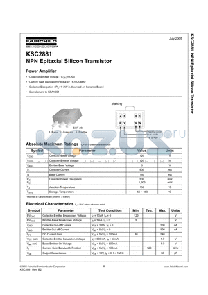 KSC2881 datasheet - NPN Epitaxial Silicon Transistor
