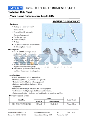 91-21USRC-S530-XX-XXX datasheet - 1.9mm Round Subminiature Lead LEDs