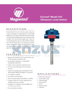 910-YM21-006 datasheet - Echotel^ Model 910 Ultrasonic Level Switch