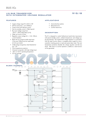 910.18 datasheet - lin bus transceiver with integrated voltage regulator