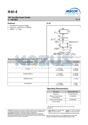 H-81-4 datasheet - 180j Two-Way Power Divider, 5 - 1000 MHz