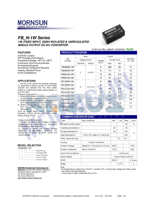 FB1205N-1W datasheet - SINGLE OUTPUT DC-DC CONVERTER