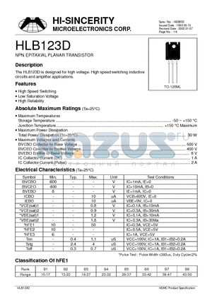 HLB123 datasheet - NPN EPITAXIAL PLANAR TRANSISTOR