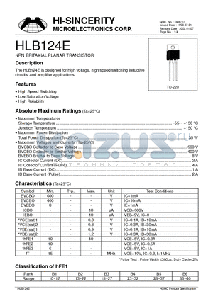 HLB124E datasheet - NPN EPITAXIAL PLANAR TRANSISTOR