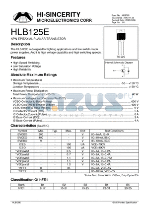 HLB125E datasheet - NPN EPITAXIAL PLANAR TRANSISTOR