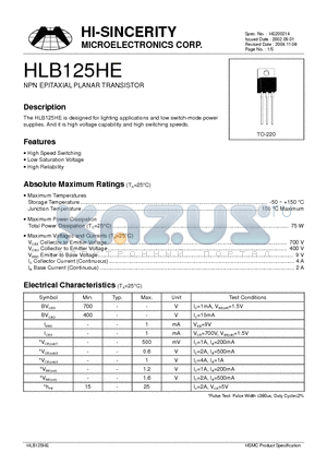 HLB125HE datasheet - NPN EPITAXIAL PLANAR TRANSISTOR