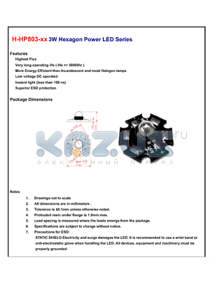 H-HP803NO datasheet - 3W Hexagon Power LED Series