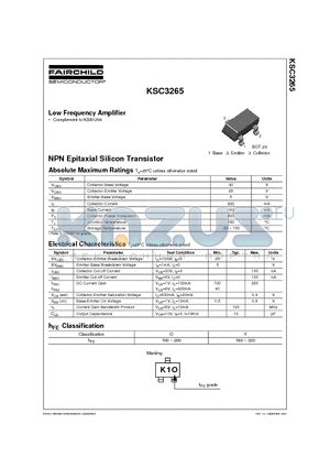 KSC3265YMTF datasheet - Low Frequency Amplifier