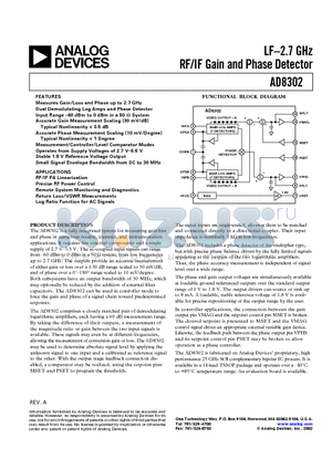 AD8302_02 datasheet - LF-2.7 GHz RF/IF Gain and Phase Detector