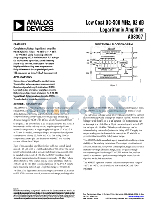 AD8307AN datasheet - Low Cost DC-500 MHz, 92 dB Logarithmic Amplifier