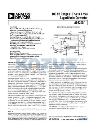 AD8305ACP-REEL7 datasheet - 100 dB Range (10 nA to 1 mA) Logarithmic Converter