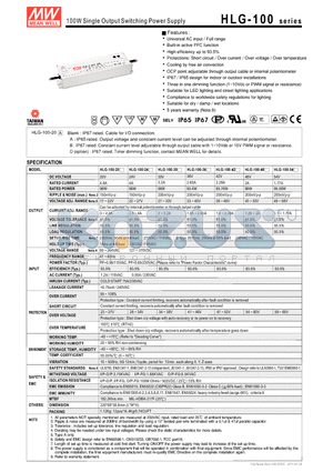 HLG-100-30 datasheet - 100W Single Output Switching Power Supply