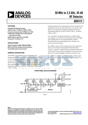 AD8312ACBZ-P7 datasheet - 50 MHz to 3.5 GHz, 45 dB RF Detector