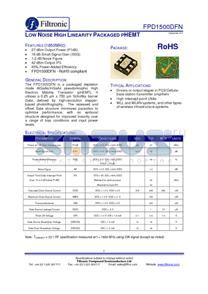 EB1500DFN-BA datasheet - LOW NOISE HIGH LINEARITY PACKAGED PHEMT