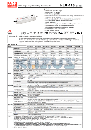 HLG-100_12 datasheet - 100W Single Output Switching Power Supply