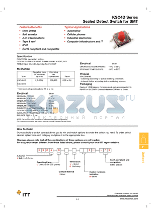 KSC4D datasheet - Sealed Detect Switch for SMT