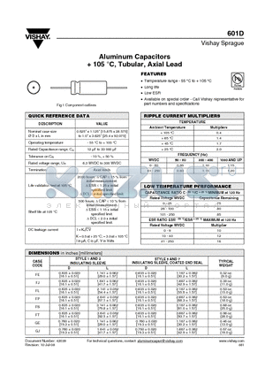 601D_08 datasheet - Aluminum Capacitors  105 `C, Tubular, Axial Lead