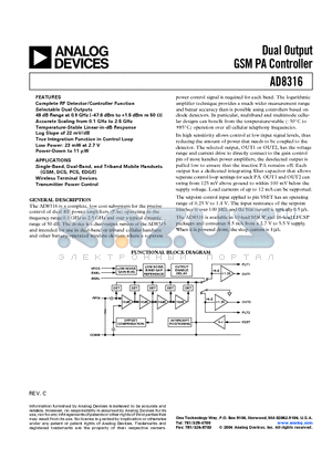 AD8316-EVAL datasheet - Dual Output GSM PA Controller