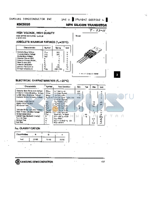 KSC5022 datasheet - NPN (HIGH VOLTAGE, HIGH QUALITY)