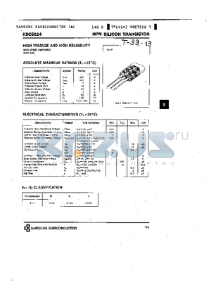 KSC5024 datasheet - NPN (HIGH VOLTAGE AND HIGH RELIABILITY)