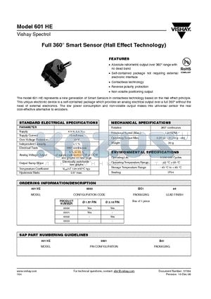 601HE datasheet - Full 360 Smart Sensor (Hall Effect Technology)