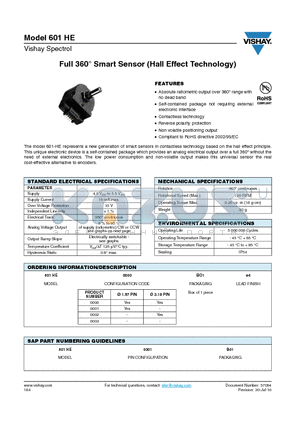 601HE datasheet - Full 360 degree Smart Sensor (Hall Effect Technology)