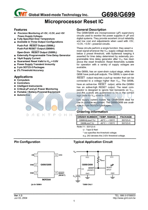 G698L330T1U datasheet - Microprocessor Reset IC