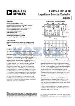AD8318-EVALZ datasheet - 1 MHz to 8 GHz, 70 dB Logarithmic Detector/Controller