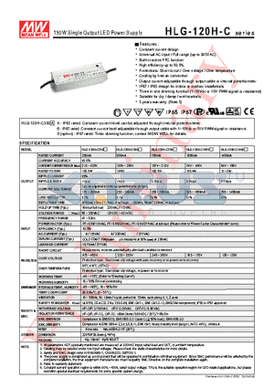 HLG-120H-C datasheet - 150W Single Output LED Power Supply