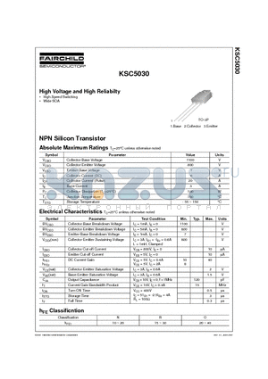 KSC5030 datasheet - High Voltage and High Reliabilty