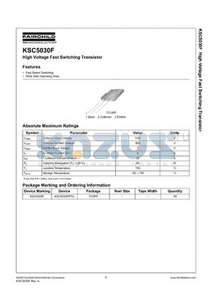 KSC5030F_05 datasheet - High Voltage Fast Switching Transistor