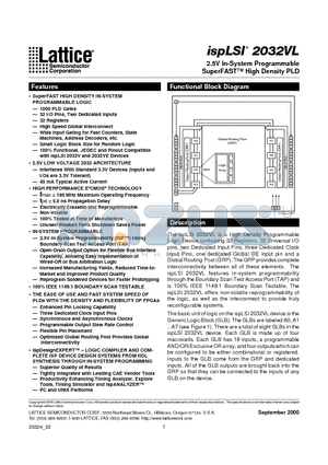 ISPLSI2032VL datasheet - 2.5V In-System Programmable SuperFAST High Density PLD