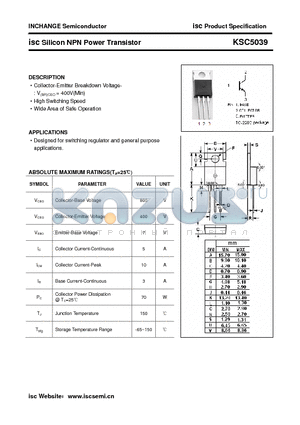 KSC5039 datasheet - isc Silicon NPN Power Transistor