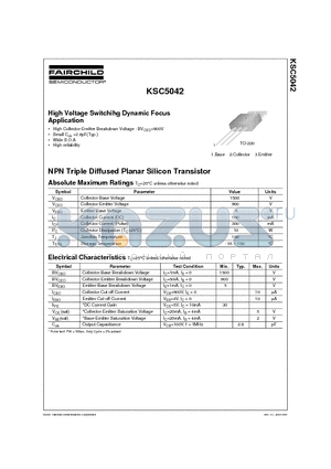 KSC5042 datasheet - High Voltage Switchihg Dynamic Focus Application