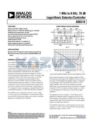 AD8318_07 datasheet - 1 MHz to 8 GHz, 70 dB Logarithmic Detector/Controller