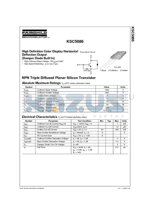 KSC5086 datasheet - HIgh Definition Color Display Horizontal Deflection Output (Damper Diode Built In)