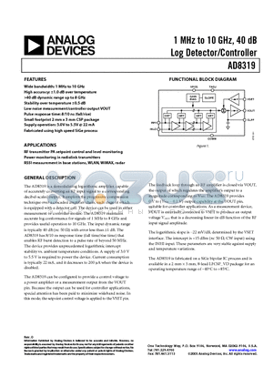 AD8319-EVAL datasheet - 1 MHz to 10 GHz, 40 dB Log Detector/Controller