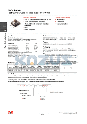 KSC52JROHS datasheet - Tact Switch with Rocker Option for SMT