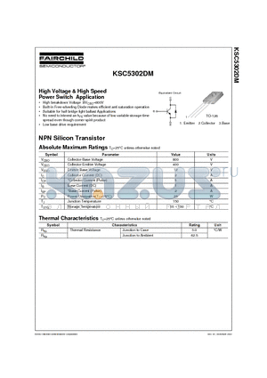 KSC5302DM datasheet - High Voltage & High Speed Power Switch Application